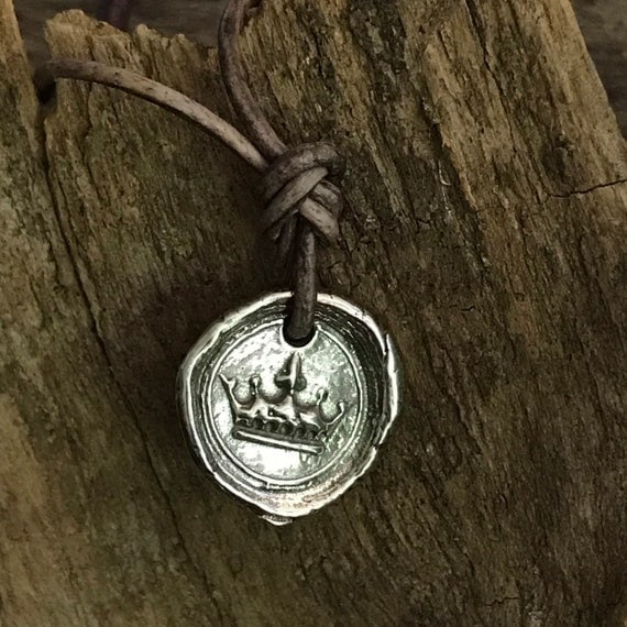 Rustic Crown Charm - Wax Seal Style - Organically Round 14mm Boho Pendant - Earring Dangle - .925 Hallmark -Legacy Silver Supplies - AC105
