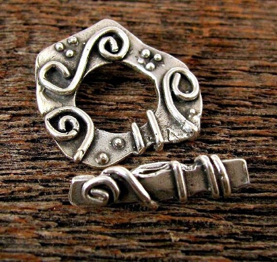 Sterling Silver Artisan Toggle - 21mm Large Rustic Boho  Clasps - Dots and Swirls Jewelry Closure Clips   - Legacy Silver Supplies AC197