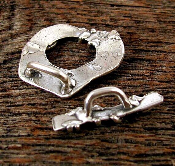 Sterling Silver Artisan Toggle - 21mm Large Rustic Boho  Clasps - Dots and Swirls Jewelry Closure Clips   - Legacy Silver Supplies AC197
