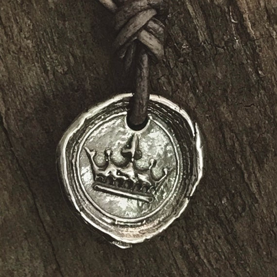 Rustic Crown Charm - Wax Seal Style - Organically Round 14mm Boho Pendant - Earring Dangle - .925 Hallmark -Legacy Silver Supplies - AC105