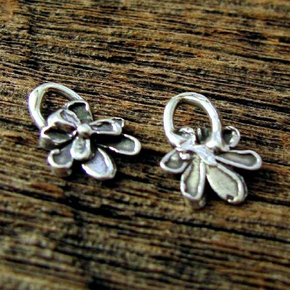Sterling Silver Artisan Flower Charms  - lil Pansy Pendants - Earring Dangles - Rustic Charms - Legacy Silver Supplies 12.25mm tall  AC124