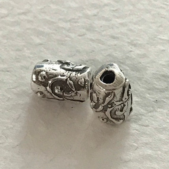 2 Rustic Artisan Sterling Silver Tube Beads - 2 Large Swirled Tendril Spacer Beads 8.25mm x 5.2mm - Legacy Silver Supplies AC231
