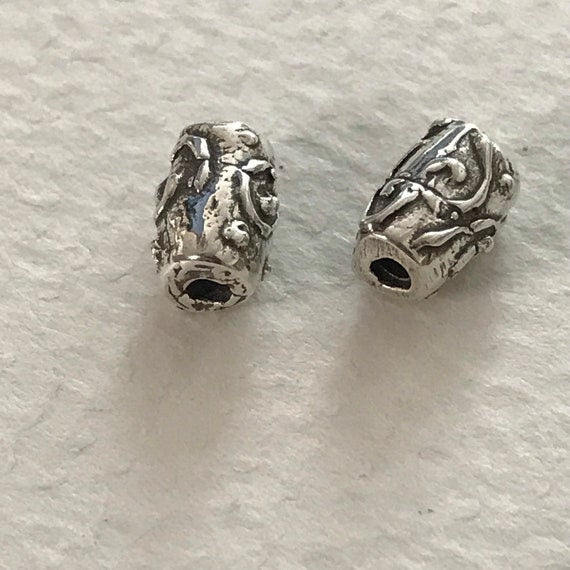 2 Rustic Artisan Sterling Silver Tube Beads - 2 Large Swirled Tendril Spacer Beads 8.25mm x 5.2mm - Legacy Silver Supplies AC231