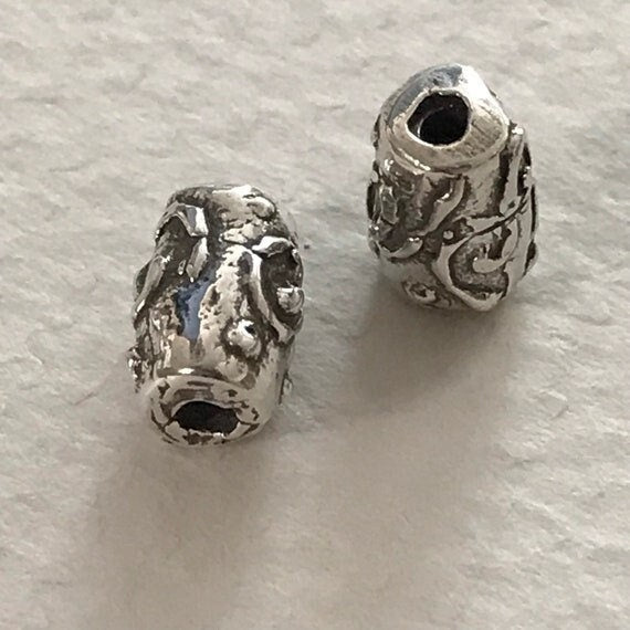 2 Rustic Artisan Sterling Silver Tube Beads - 2 Large Swirled Tendril Spacer Beads 8.25mm x 5.2mm - Legacy Silver Supplies AC231