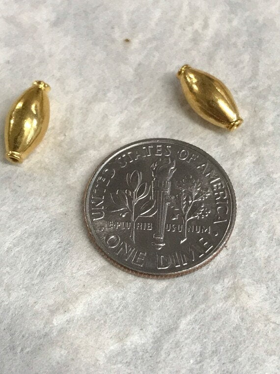 NEW 2 Oval Vermeil Beads - 10.6mm Long  x 5mm Round  1.9mm ID Focal Points Spacers Accent Beads - Spacer Bead - Legacy Silver Supplies MB120