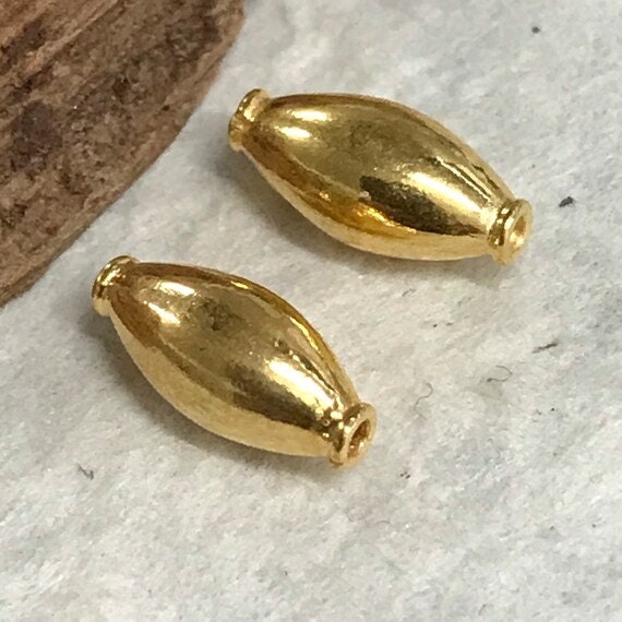 NEW 2 Oval Vermeil Beads - 10.6mm Long  x 5mm Round  1.9mm ID Focal Points Spacers Accent Beads - Spacer Bead - Legacy Silver Supplies MB120