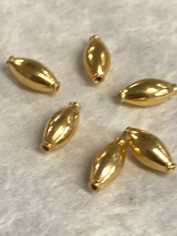 NEW 2 Oval Vermeil Beads - 10.6mm Long  x 5mm Round  1.9mm ID Focal Points Spacers Accent Beads - Spacer Bead - Legacy Silver Supplies MB120