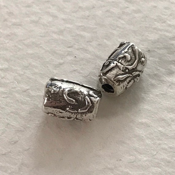 2 Rustic Artisan Sterling Silver Tube Beads - 2 Large Swirled Tendril Spacer Beads 8.25mm x 5.2mm - Legacy Silver Supplies AC231