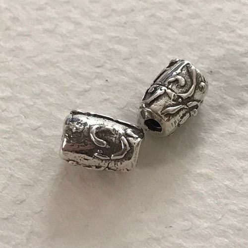 2 Rustic Artisan Sterling Silver Tube Beads - 2 Large Swirled Tendril Spacer Beads 8.25mm x 5.2mm - Legacy Silver Supplies AC231