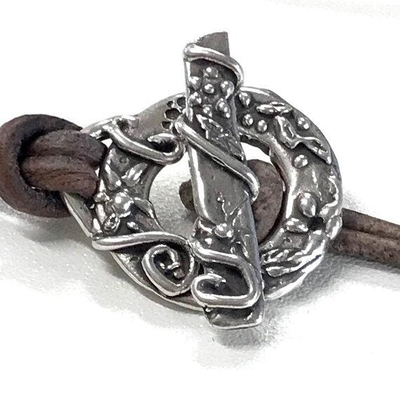 Artisan Round Toggle in Sterling Silver  Large Toggle -  Heavy Duty Woodland Flower Clasp with Flowers and Swirls - Closure AC199