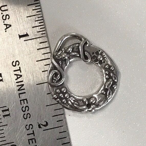 Artisan Round Toggle in Sterling Silver  Large Toggle -  Heavy Duty Woodland Flower Clasp with Flowers and Swirls - Closure AC199