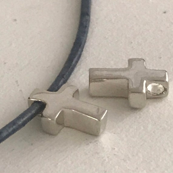 1 Sterling Silver Cross Bead - Chunky - Smooth and Shiny - Small Beading Stringing Design 9mm x 2mm Hole - Legacy Silver Supplies MB172