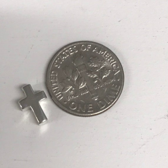 1 Sterling Silver Cross Bead - Chunky - Smooth and Shiny - Small Beading Stringing Design 9mm x 2mm Hole - Legacy Silver Supplies MB172