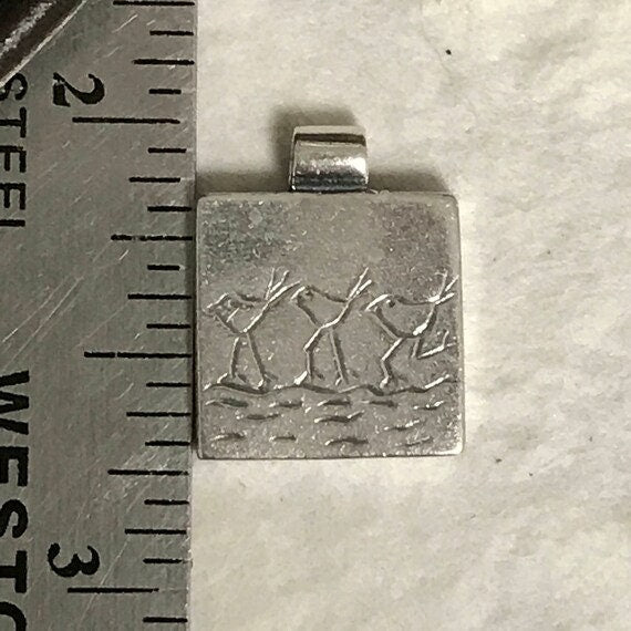 Sterling Silver Pendant - Birds in a Row - Hand Etched - Chickadees - Wren - Beach Birds - 15mm Square Charm - Legacy Silver Supplies S21