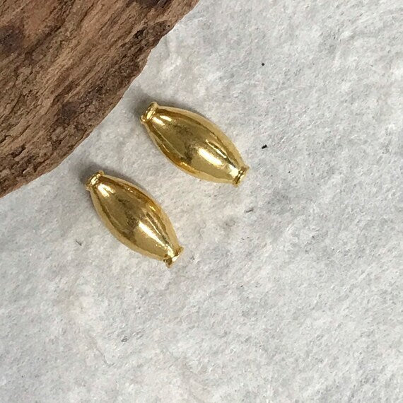 NEW 2 Oval Vermeil Beads - 10.6mm Long  x 5mm Round  1.9mm ID Focal Points Spacers Accent Beads - Spacer Bead - Legacy Silver Supplies MB120