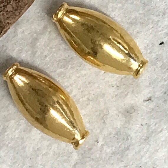 NEW 2 Oval Vermeil Beads - 10.6mm Long  x 5mm Round  1.9mm ID Focal Points Spacers Accent Beads - Spacer Bead - Legacy Silver Supplies MB120