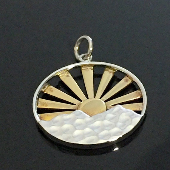 Sunrise or Sunset Mountain Pendant - Mountains Charm Hammered Sterling Silver and Bronze Nature Pendant - w Top Ring - Legacy Silver P26