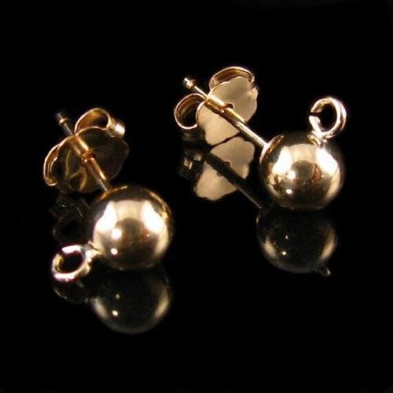 1 pair 4.9mm Ball Ear Posts - Ball and Open Ring - Gold Filled Studs with Gold Filled Ear Backs - Legacy Silver Supplies E92
