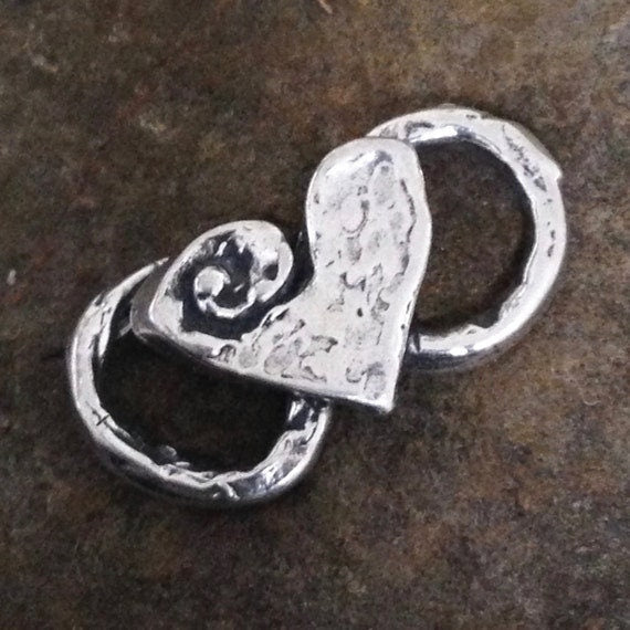 1 Rustic Heart Connector Large Organic Sterling Silver Heart Link - Figure 8 Links 20.9mm Long - Thick Sturdy - Legacy Silver Supplies AC7