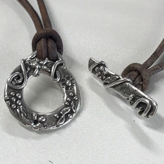 Artisan Round Toggle in Sterling Silver  Large Toggle -  Heavy Duty Woodland Flower Clasp with Flowers and Swirls - Closure AC199