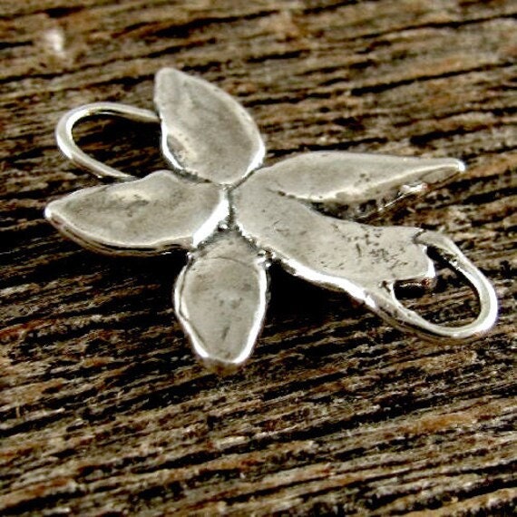 Sterling Silver Flower Link - 1 Woodland Rustic Connector - 21.25mm long - Rustic Charms Flower Bracelet Link - Legacy Silver Supplies AC155