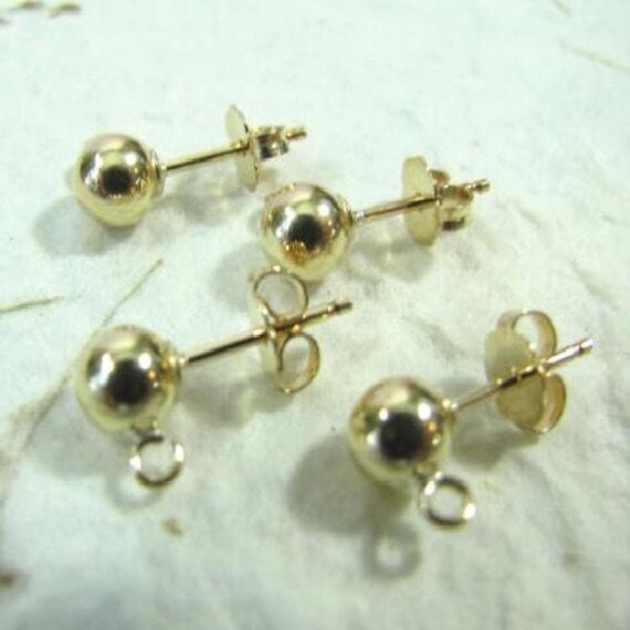 1 pair 4.9mm Ball Ear Posts - Ball and Open Ring - Gold Filled Studs with Gold Filled Ear Backs - Legacy Silver Supplies E92