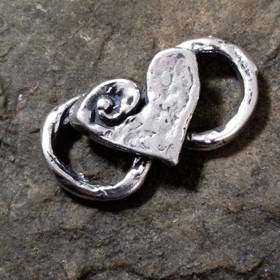 1 Rustic Heart Connector Large Organic Sterling Silver Heart Link - Figure 8 Links 20.9mm Long - Thick Sturdy - Legacy Silver Supplies AC7