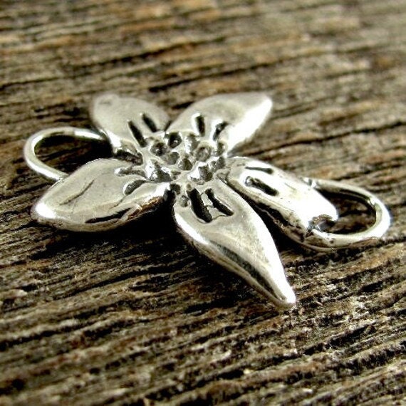 Sterling Silver Flower Link - 1 Woodland Rustic Connector - 21.25mm long - Rustic Charms Flower Bracelet Link - Legacy Silver Supplies AC155