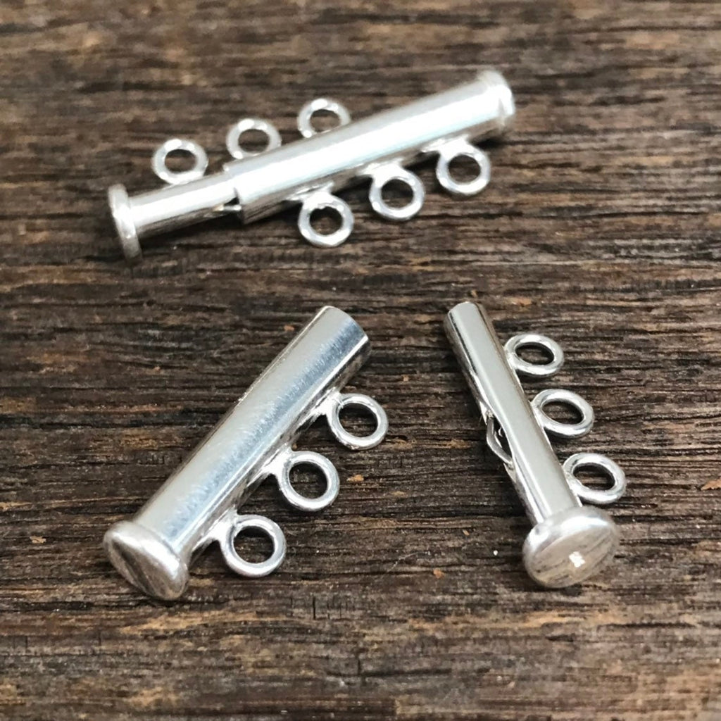 Multi Strand Tube Clasp - 1 Sterling Silver 3 Multi Strand Jewelry Closure - Bracelet or Necklace  Beading and Stringing  - Legacy T128