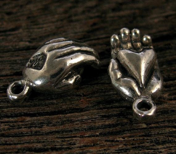 Sterling Silver Artisan Charm - - My Heart is in  Your Hands - - Hand Holding Heart - Legacy Silver Supplies AC185