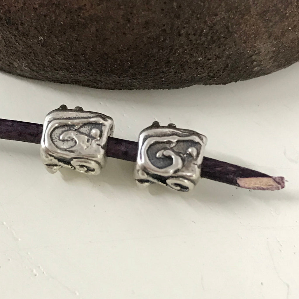 Sterling Silver Cube Beads - 6mm Sliders - 2 Rustic Boho Focal Points - Bracelet or Necklace even Anklet Beads - Oakhill Silver Supply AC217