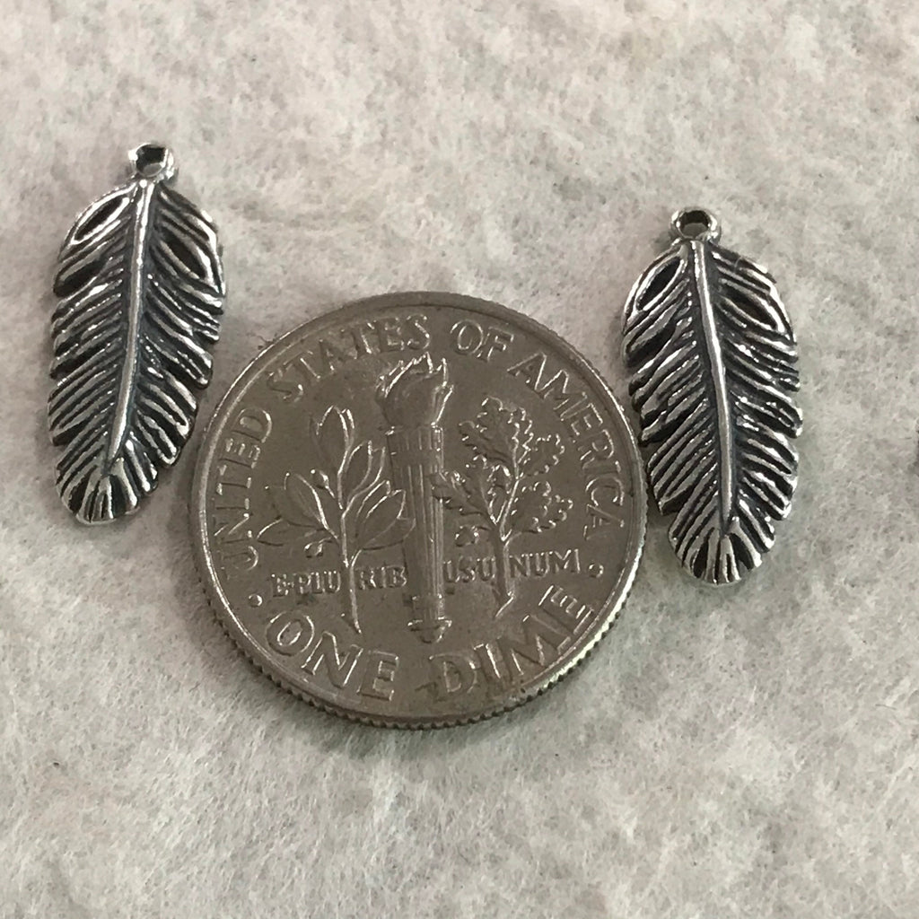 2 Sterling Silver Feather Charms  - 16.60mm - Double Sided Details  Legacy Silver Supplies - Hand Made in Bali by Metal Smiths - Z60