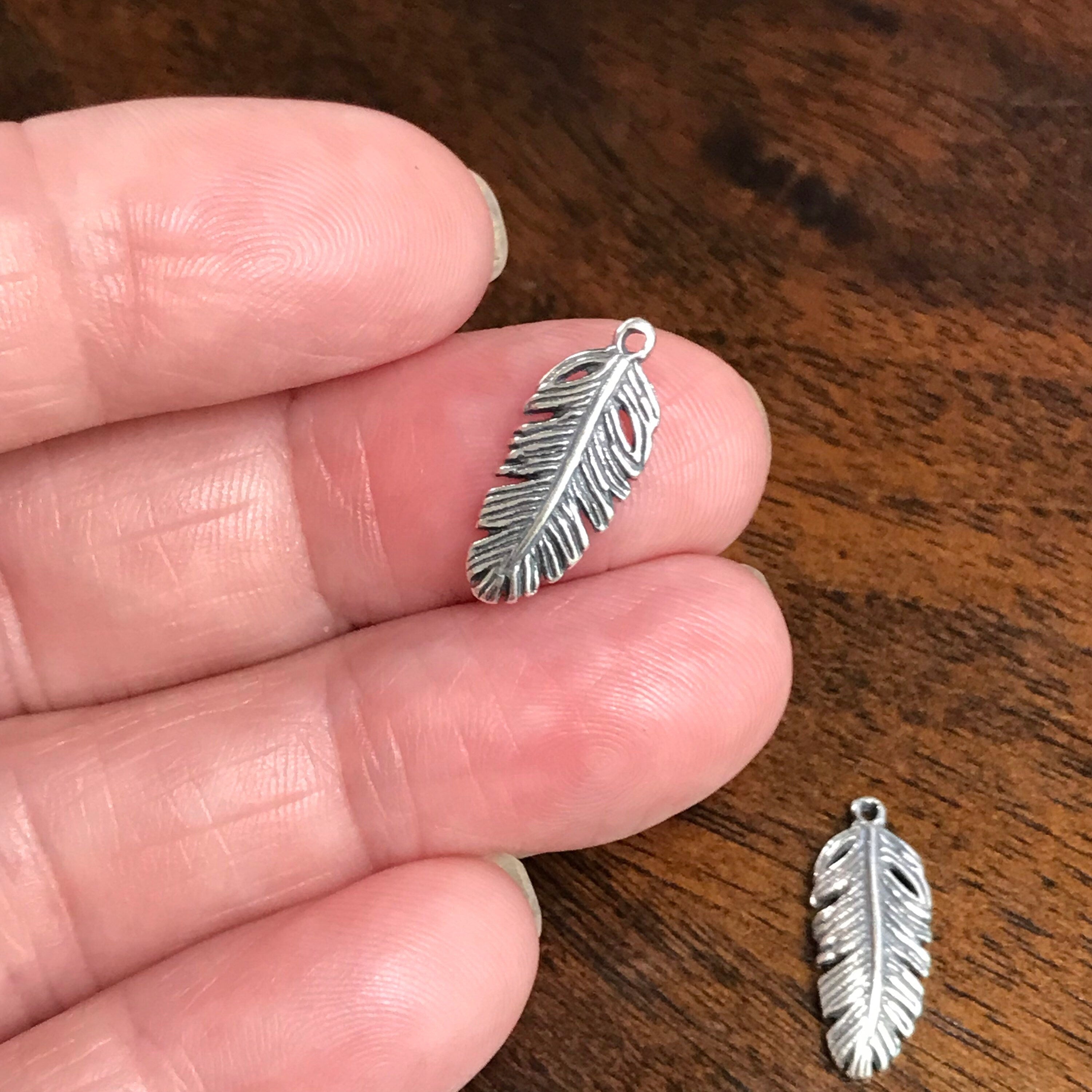 2 Sterling Silver Feather Charms  - 16.60mm - Double Sided Details  Legacy Silver Supplies - Hand Made in Bali by Metal Smiths - Z60