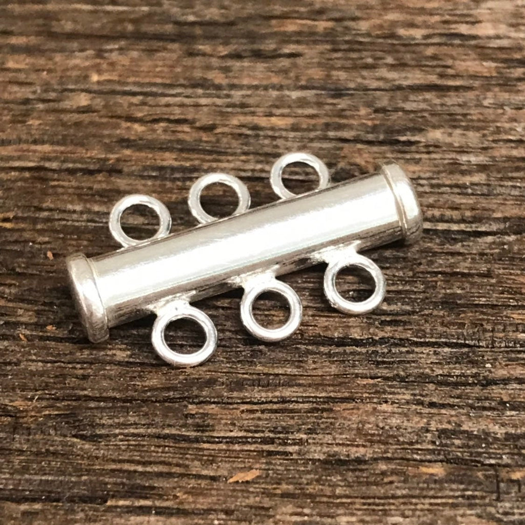 Multi Strand Tube Clasp - 1 Sterling Silver 3 Multi Strand Jewelry Closure - Bracelet or Necklace  Beading and Stringing  - Legacy T128