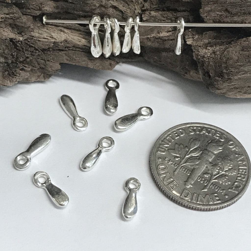 10 Sterling Silver Teardrop Charms - Holiday Glitz - Sparkly Drops Dangles or Baubles - Small 8.5mm Add on Charms  Oakhill Silver Legacy Z42