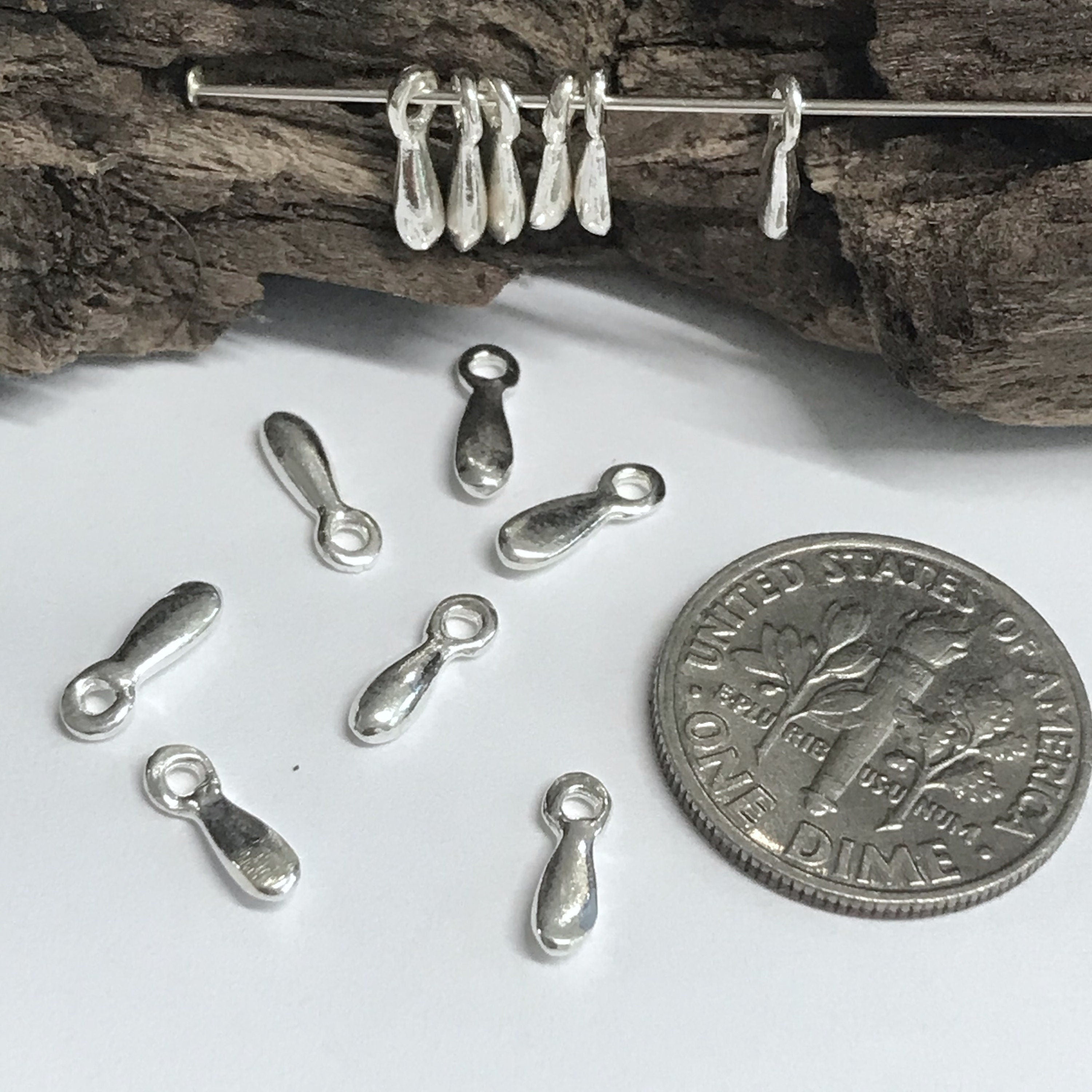 10 Sterling Silver Teardrop Charms - Holiday Glitz - Sparkly Drops Dangles or Baubles - Small 8.5mm Add on Charms  Oakhill Silver Legacy Z42