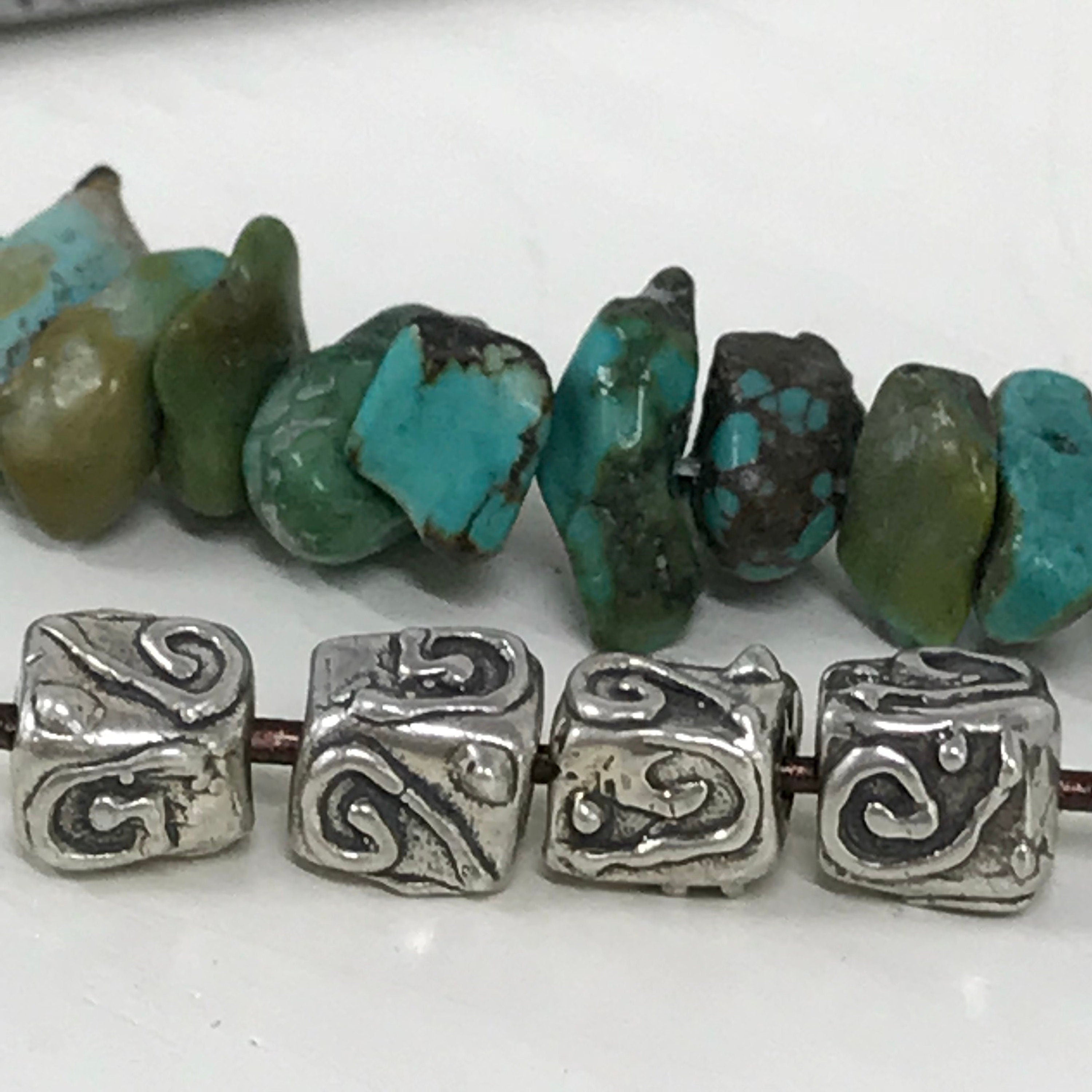 Sterling Silver Cube Beads - 6mm Sliders - 2 Rustic Boho Focal Points - Bracelet or Necklace even Anklet Beads - Oakhill Silver Supply AC217