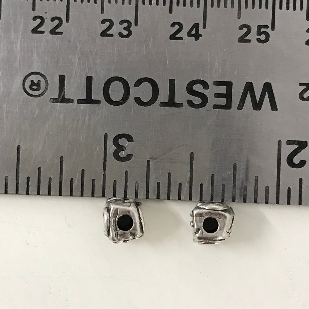 Sterling Silver Cube Beads - 6mm Sliders - 2 Rustic Boho Focal Points - Bracelet or Necklace even Anklet Beads - Oakhill Silver Supply AC217