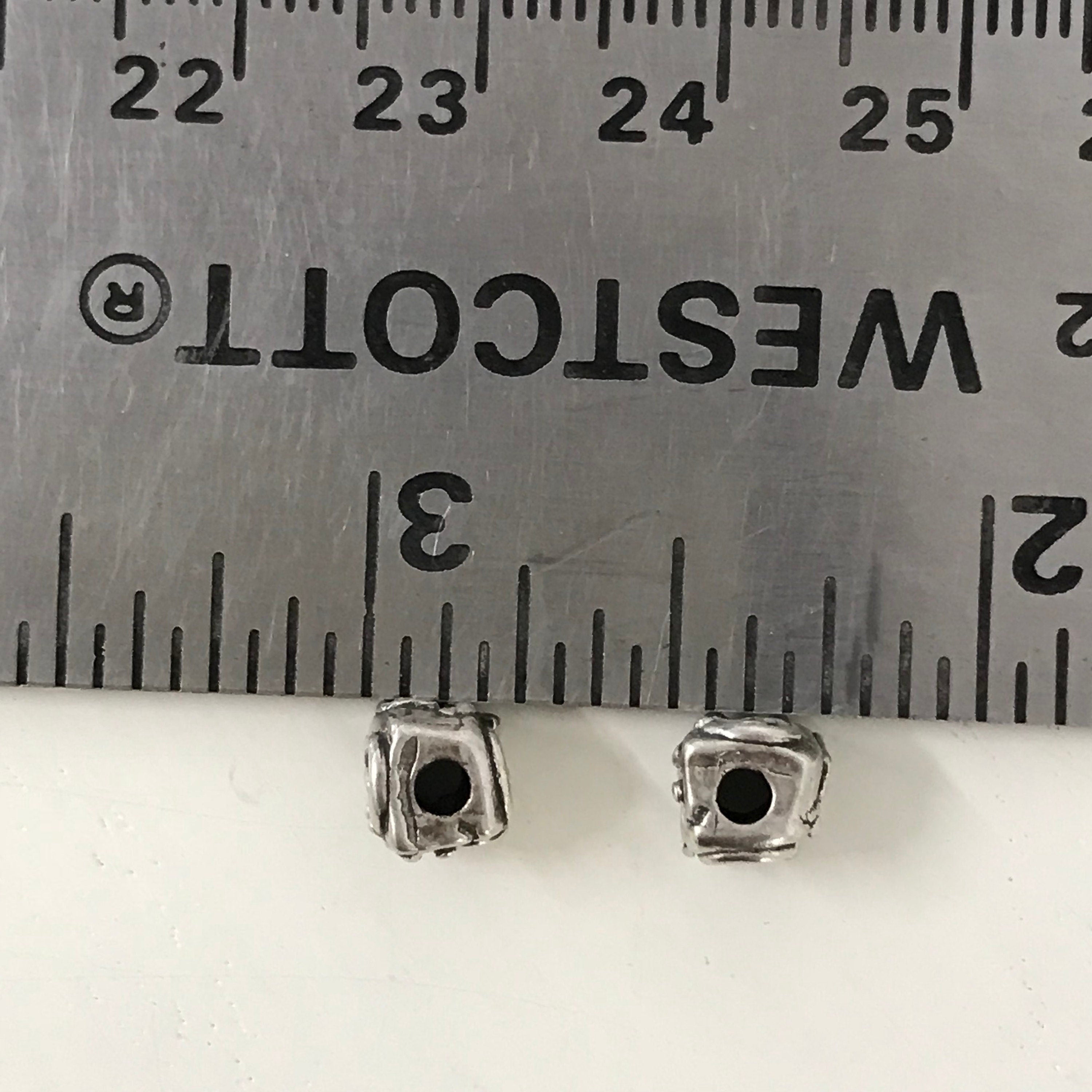 Sterling Silver Cube Beads - 6mm Sliders - 2 Rustic Boho Focal Points - Bracelet or Necklace even Anklet Beads - Oakhill Silver Supply AC217