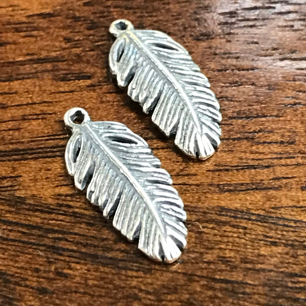 2 Sterling Silver Feather Charms  - 16.60mm - Double Sided Details  Legacy Silver Supplies - Hand Made in Bali by Metal Smiths - Z60