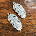 2 Sterling Silver Feather Charms  - 16.60mm - Double Sided Details  Legacy Silver Supplies - Hand Made in Bali by Metal Smiths - Z60