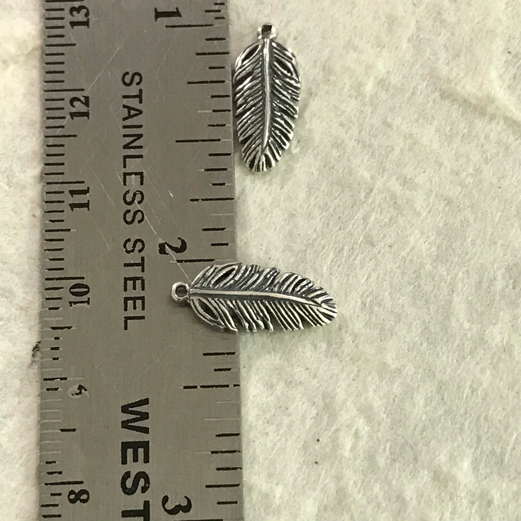 2 Sterling Silver Feather Charms  - 16.60mm - Double Sided Details  Legacy Silver Supplies - Hand Made in Bali by Metal Smiths - Z60