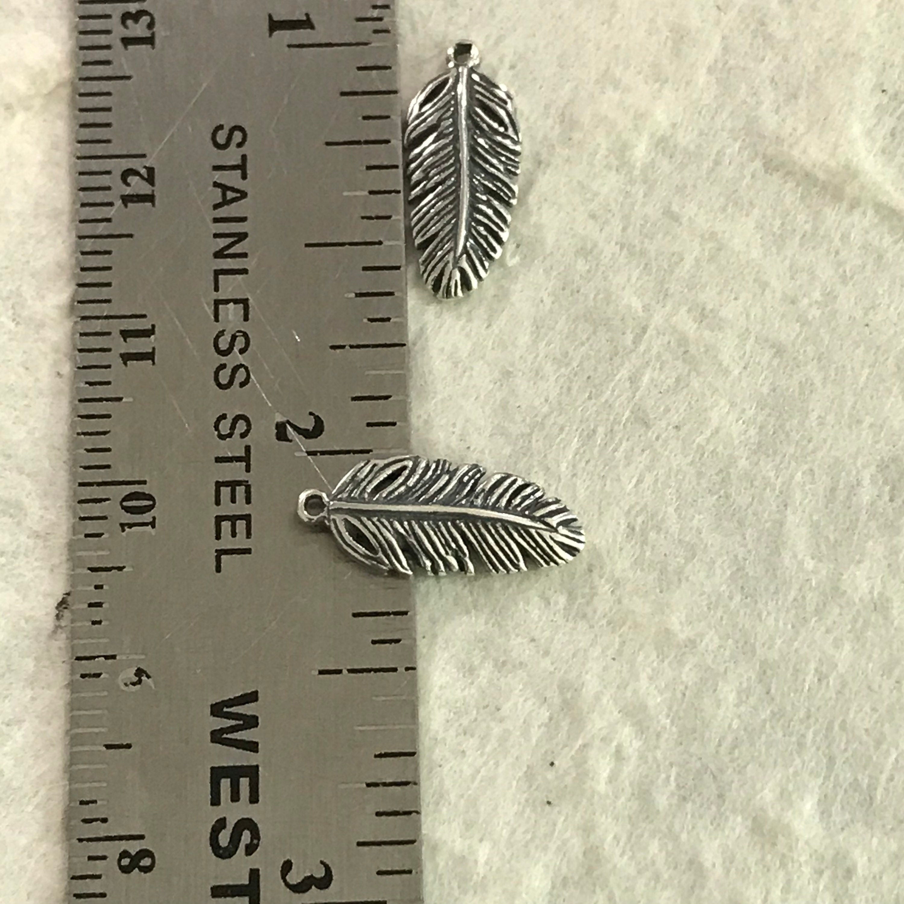 2 Sterling Silver Feather Charms  - 16.60mm - Double Sided Details  Legacy Silver Supplies - Hand Made in Bali by Metal Smiths - Z60