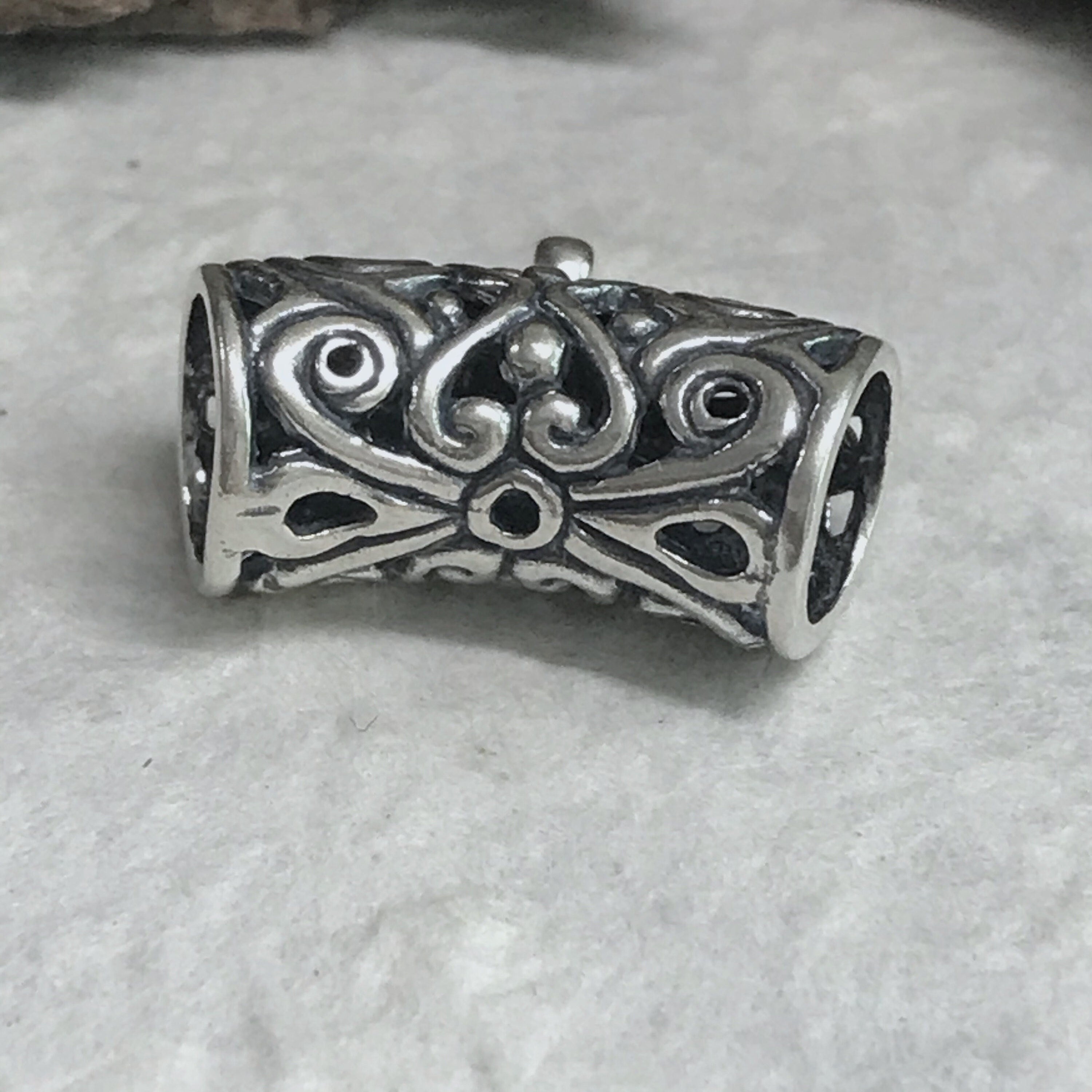 Sterling Silver Slider with Bottom Loop -  ID 7mm - Large Focal Curved Slider Bead 16.85mm Long - Pendant Holder Bail - Oakhill Silver  Z29