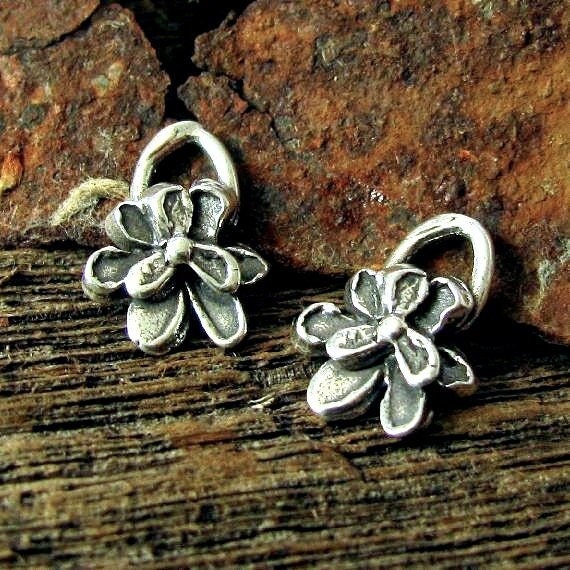 Sterling Silver Artisan Flower Charms  - lil Pansy Pendants - Earring Dangles - Rustic Charms - Legacy Silver Supplies 12.25mm tall  AC124