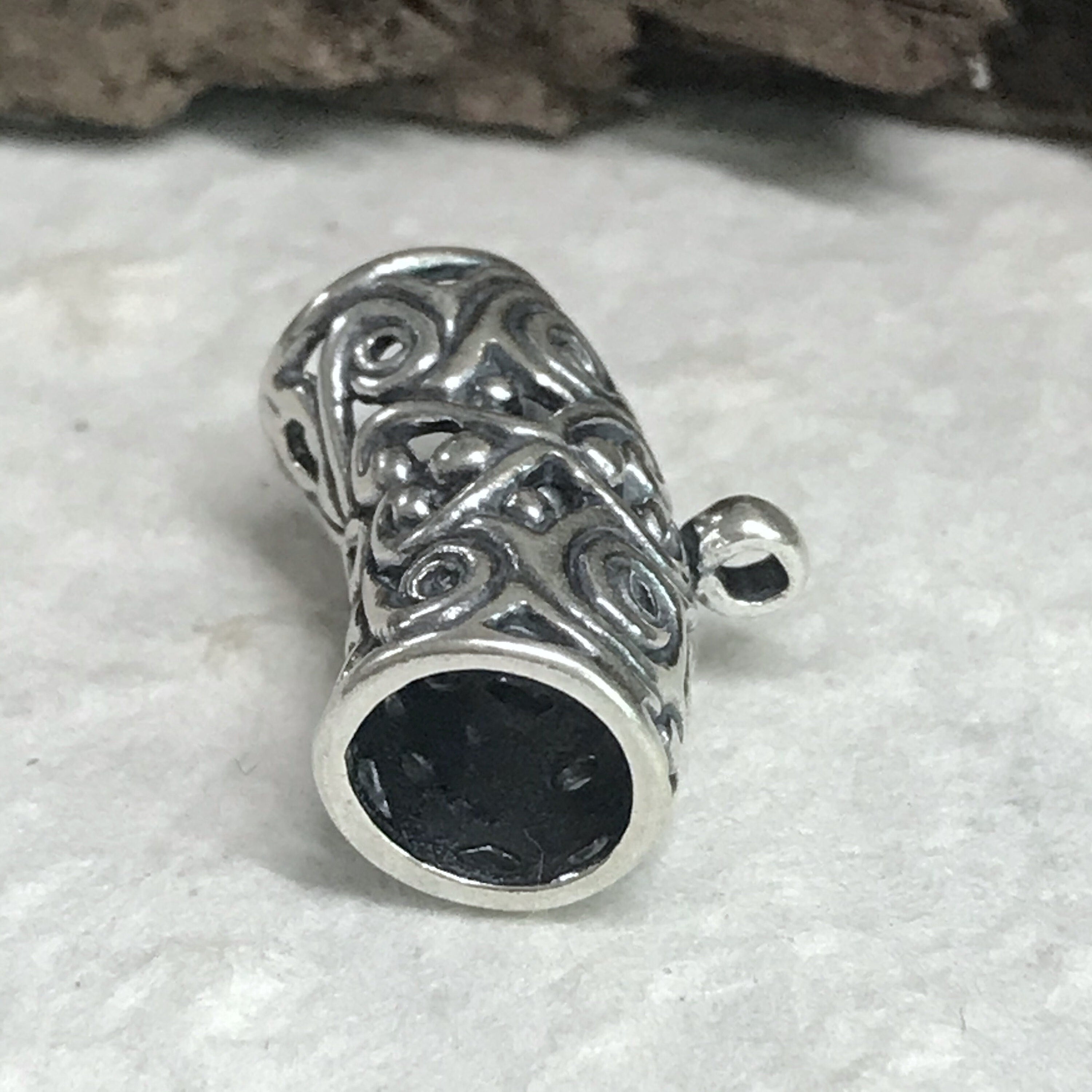 Sterling Silver Slider with Bottom Loop -  ID 7mm - Large Focal Curved Slider Bead 16.85mm Long - Pendant Holder Bail - Oakhill Silver  Z29