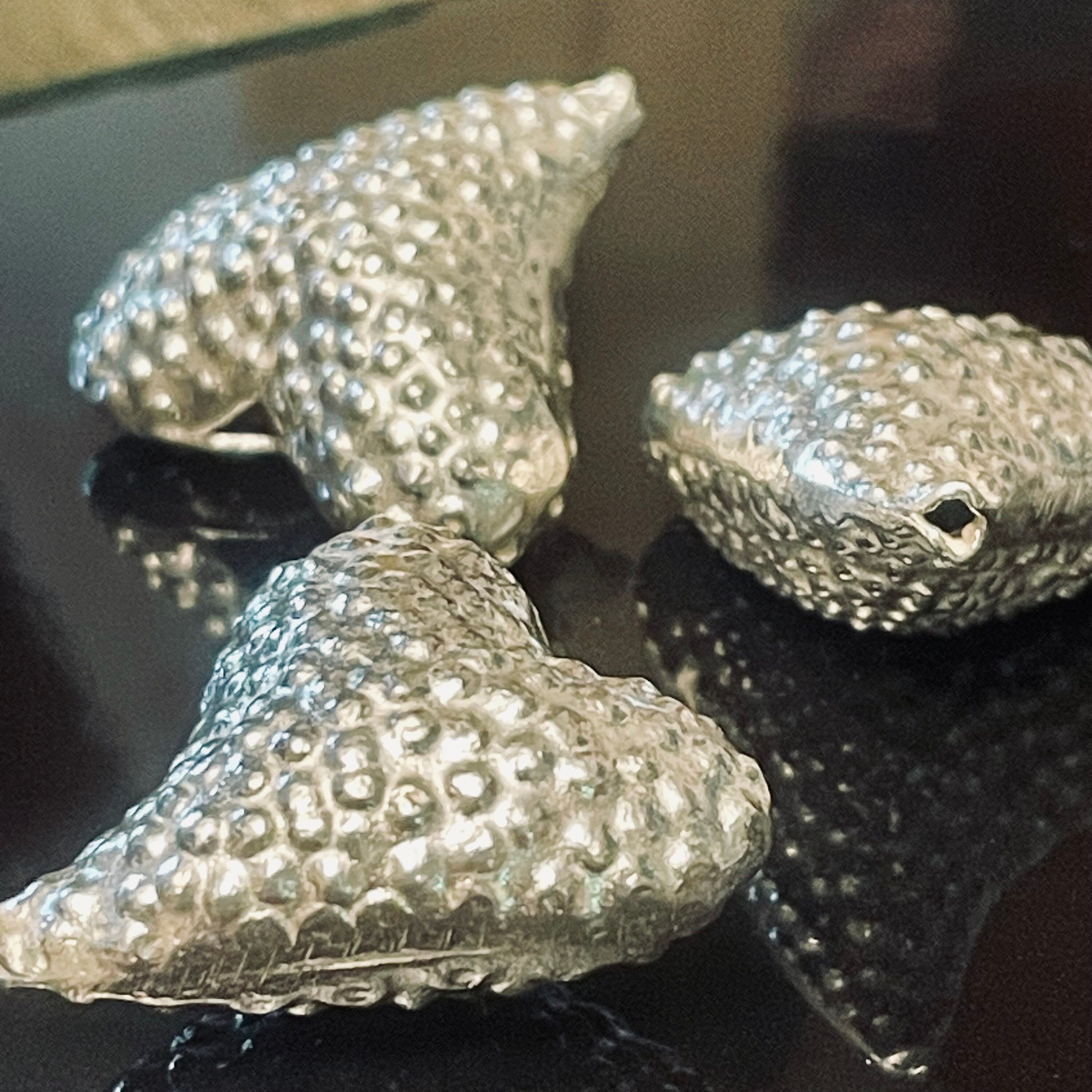 NEW! Asymmetrical 3D LARGE Fine Silver Heart Bead - Dotted Karen Hill Tribe 22mm x 21mm x 13mm - Focal Point - 1mm ID - MB174