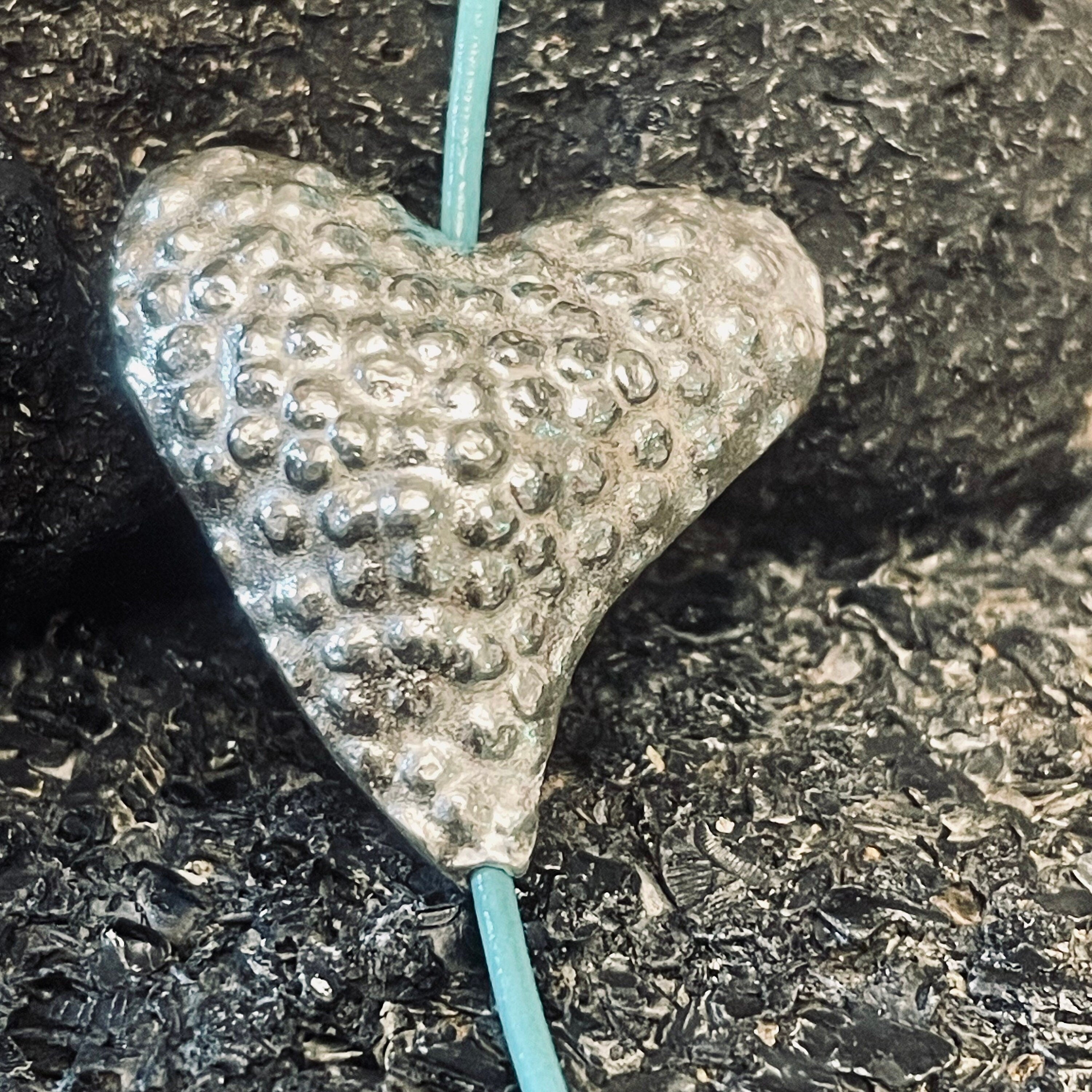 NEW! Asymmetrical 3D LARGE Fine Silver Heart Bead - Dotted Karen Hill Tribe 22mm x 21mm x 13mm - Focal Point - 1mm ID - MB174