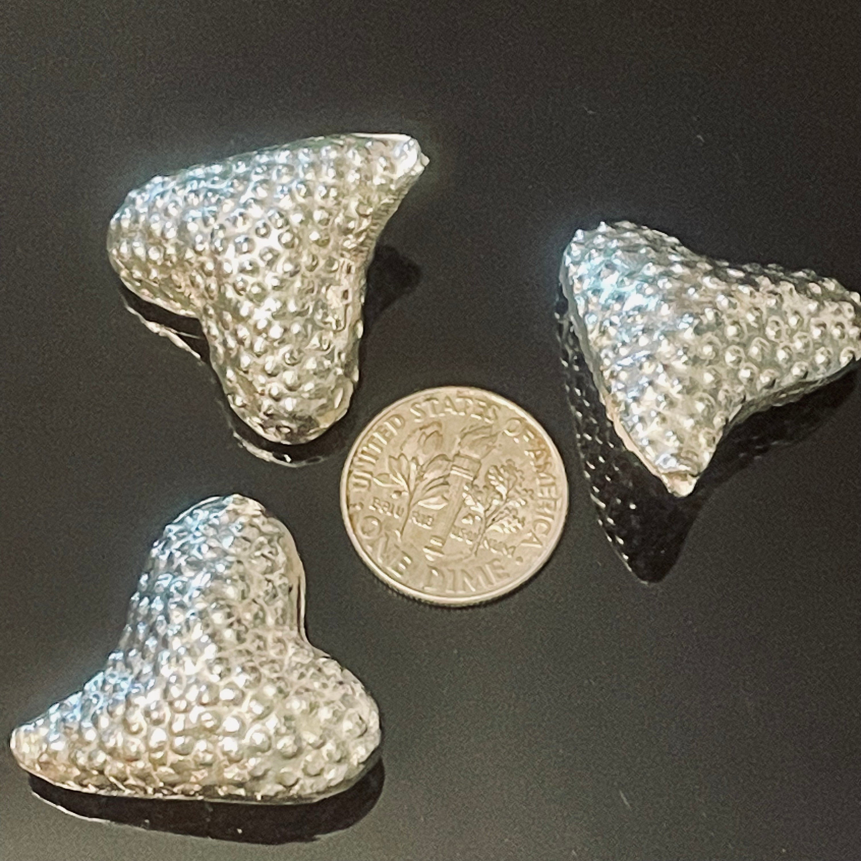 NEW! Asymmetrical 3D LARGE Fine Silver Heart Bead - Dotted Karen Hill Tribe 22mm x 21mm x 13mm - Focal Point - 1mm ID - MB174