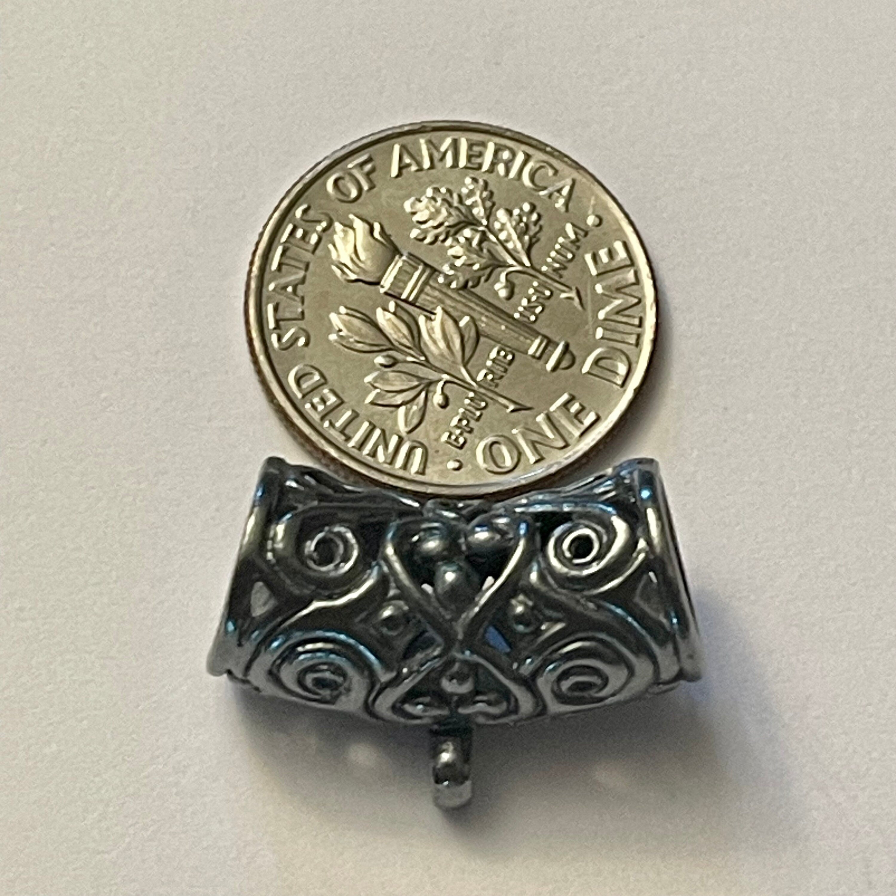 Solid Oxidation Sterling Silver Slider with Bottom Loop -  ID 7mm - Large Focal Curved Slider Bead 16.85mm Long - Pendant Holder Bail - Z64